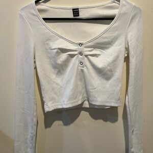 SHEIN White Long Sleeve Tie Front Crop NEW